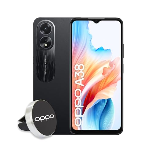 OPPO A38 4G Smartphone, AI Doppia fotocamera 50+2MP, Selfie 5MP, Display 6.56” 90HZ LCD HD+, 5000mAh, RAM 4 (Esp 1GB/2GB/4GB)+ROM 128GB (esp1TB), IP54, Supporto Auto [Versione Italia],Glowing Black