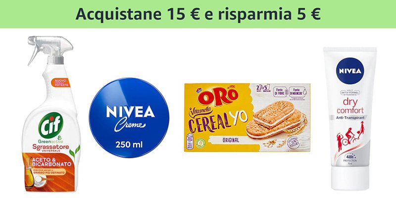 Amazon Acquistane 15€ e risparmia 5€