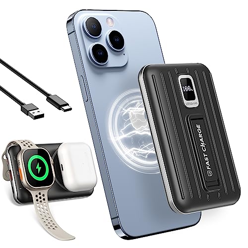 Powerbank Wireless 10000 mAh Mini, [4 in 1] 22.5W USB-A & 20W USB-C PD QC 3.0 Caricatore Portatile Carica Rapida, Magnetico Battery Pack con LED Display per iPhone 15/14/13/12/Pro/Pro Max, iWatchas