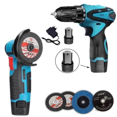 Trapano Avvitatore a Batteria, Mini Smerigliatrice Angolare, Taglierina Elettrica Flessibile con 4 Dischi 2 Batterie 48v e Caricatore, Set Completo