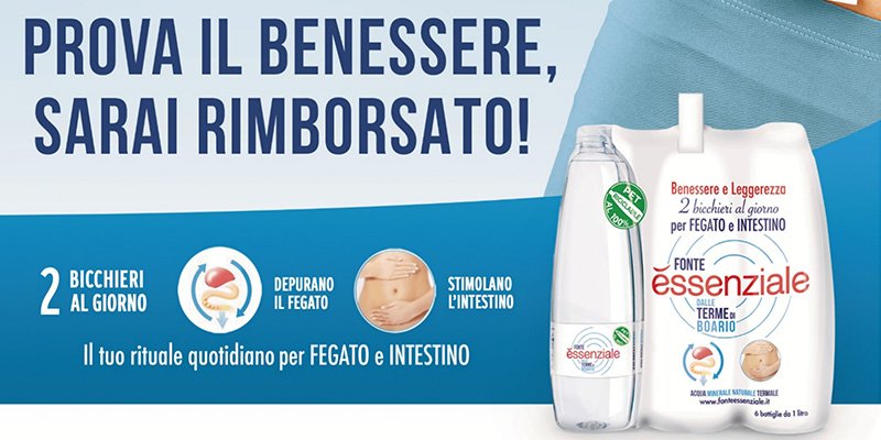 acquista 2 confezioni di Fonte Essenziale da 1L x 6 e ti rimborsiamo 3 euro